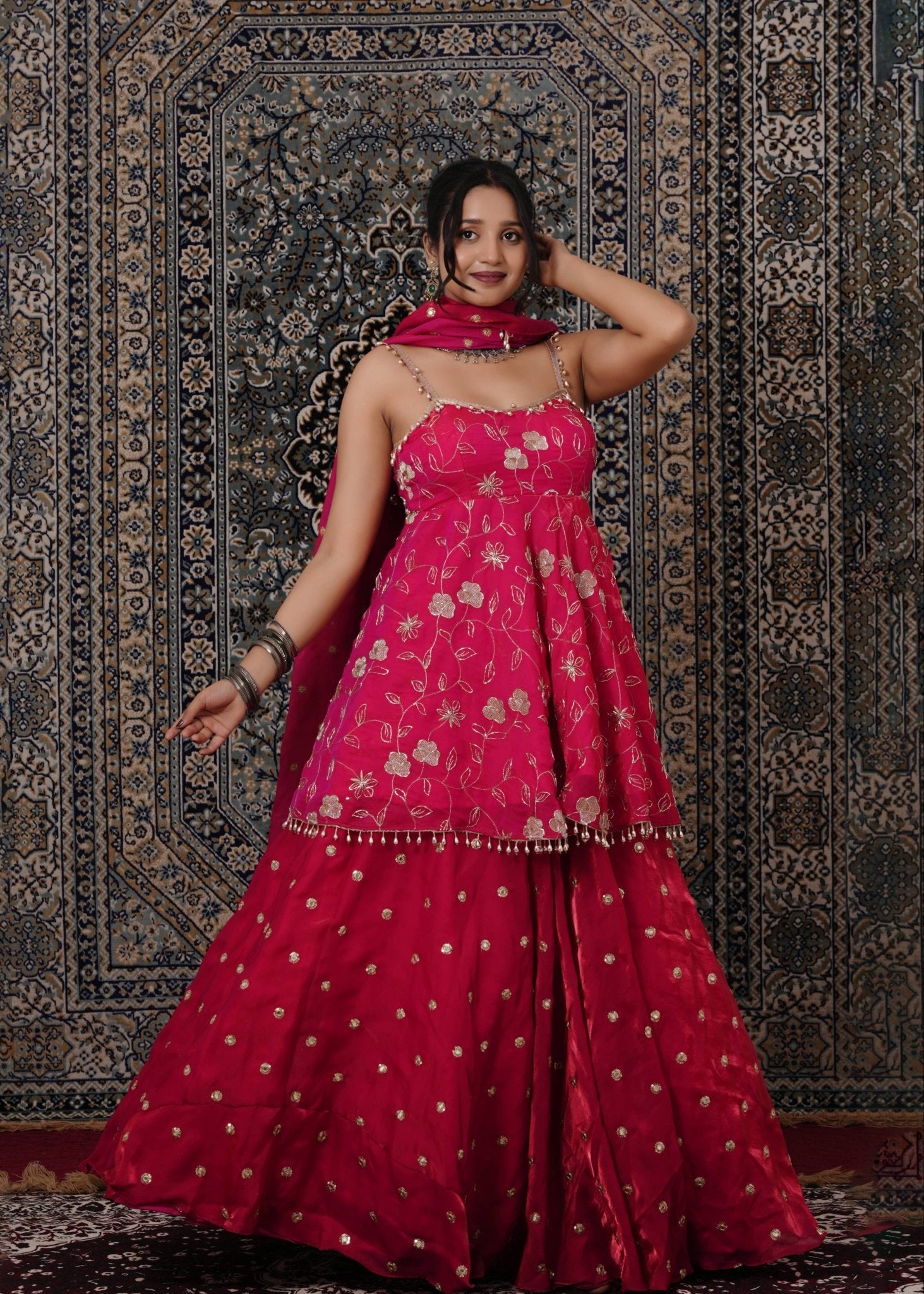 Pink Hand - Work Georgette Peplum Style Lehenga - Liza’s FashionLiza’s FashionLehengaXXSPink Hand - Work Georgette Peplum Style Lehenga