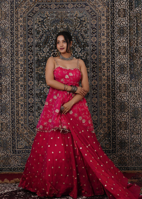 Pink Hand - Work Georgette Peplum Style Lehenga - Liza’s FashionLiza’s FashionLehengaXXSPink Hand - Work Georgette Peplum Style Lehenga
