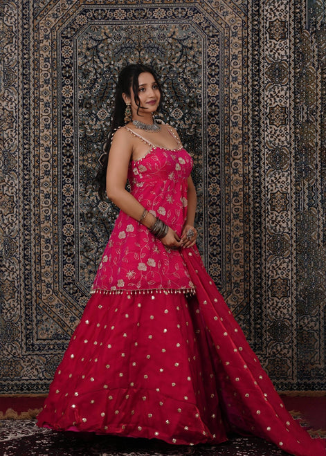 Pink Hand - Work Georgette Peplum Style Lehenga - Liza’s FashionLiza’s FashionLehengaXXSPink Hand - Work Georgette Peplum Style Lehenga