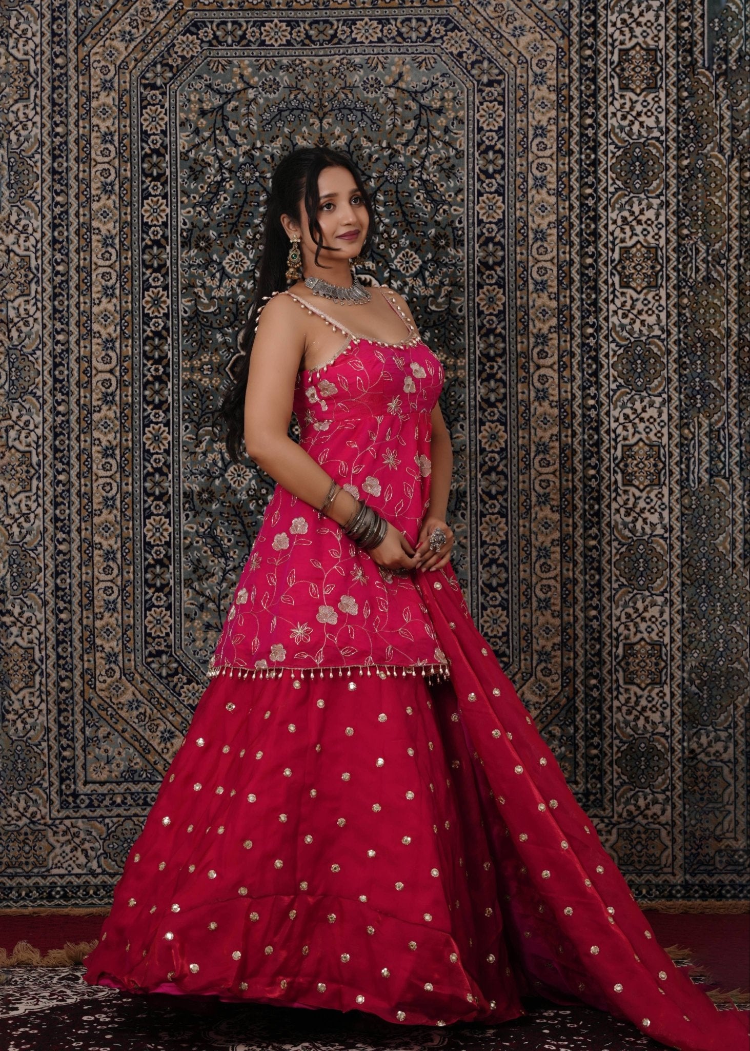 Pink Hand - Work Georgette Peplum Style Lehenga - Liza’s FashionLiza’s FashionLehengaXXSPink Hand - Work Georgette Peplum Style Lehenga