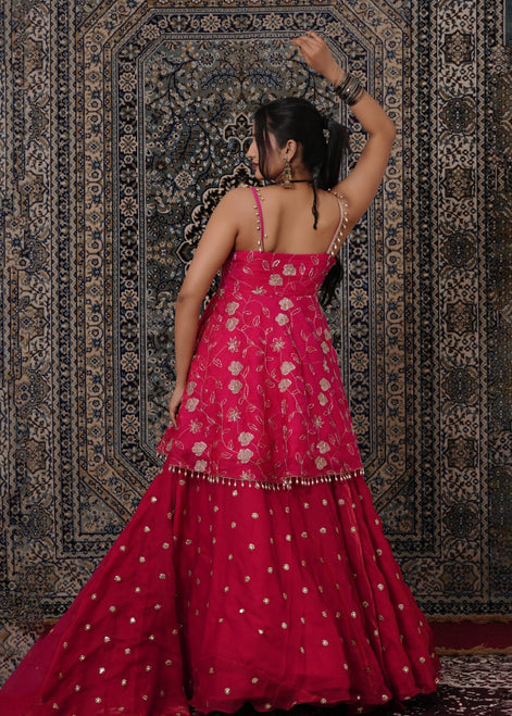 Pink Hand - Work Georgette Peplum Style Lehenga - Liza’s FashionLiza’s FashionLehengaXXSPink Hand - Work Georgette Peplum Style Lehenga
