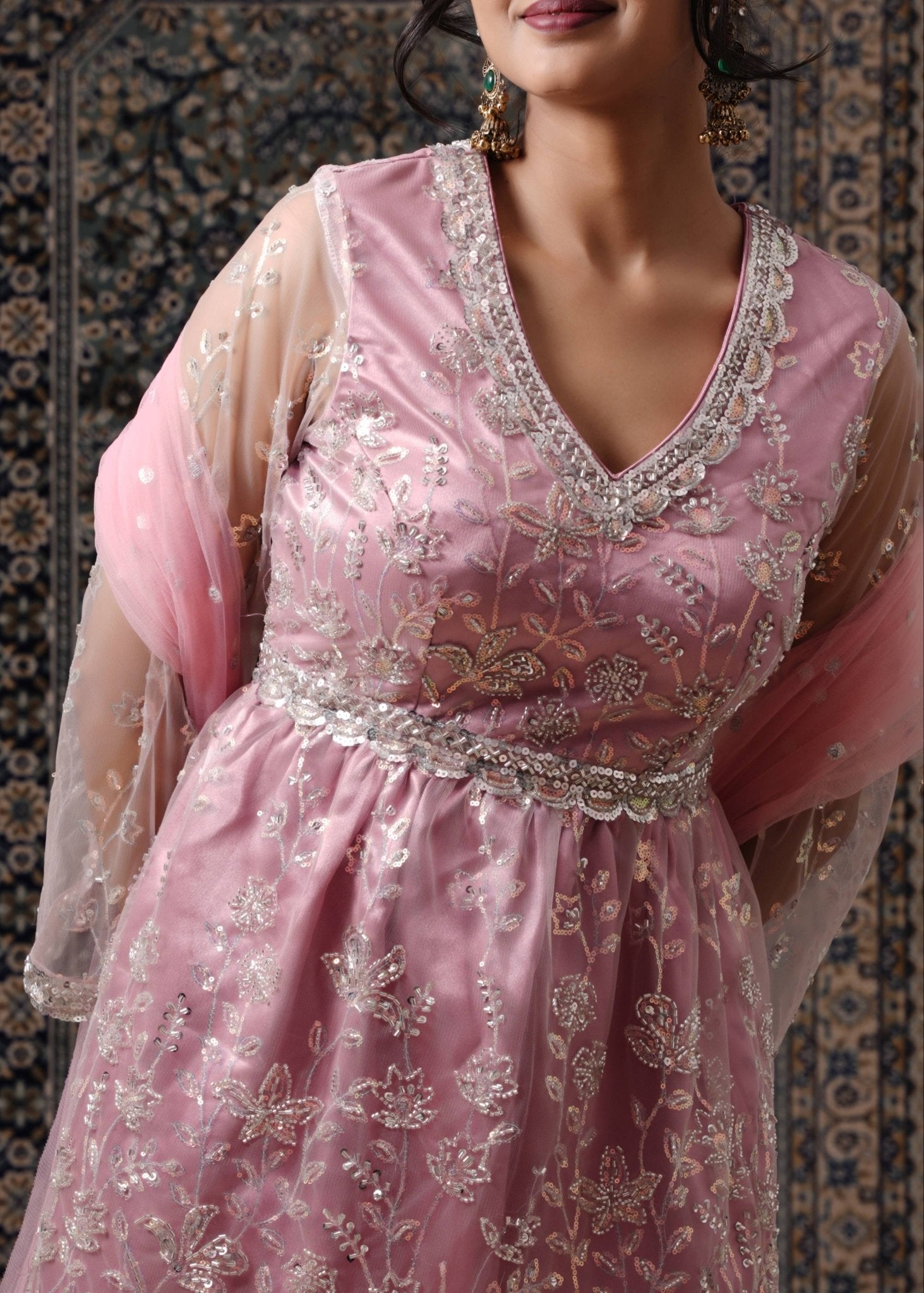 Blush Pink Peplum - Style Hand - Work Net Palazzo Suit - Liza’s FashionLiza’s FashionPalazzo SuitXXSBlush Pink Peplum - Style Hand - Work Net Palazzo Suit