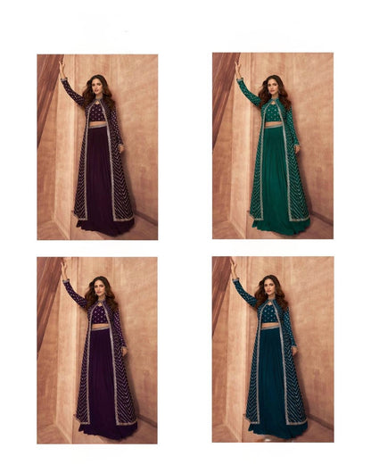 Enchanting Green Chinon Lehenga Choli Set