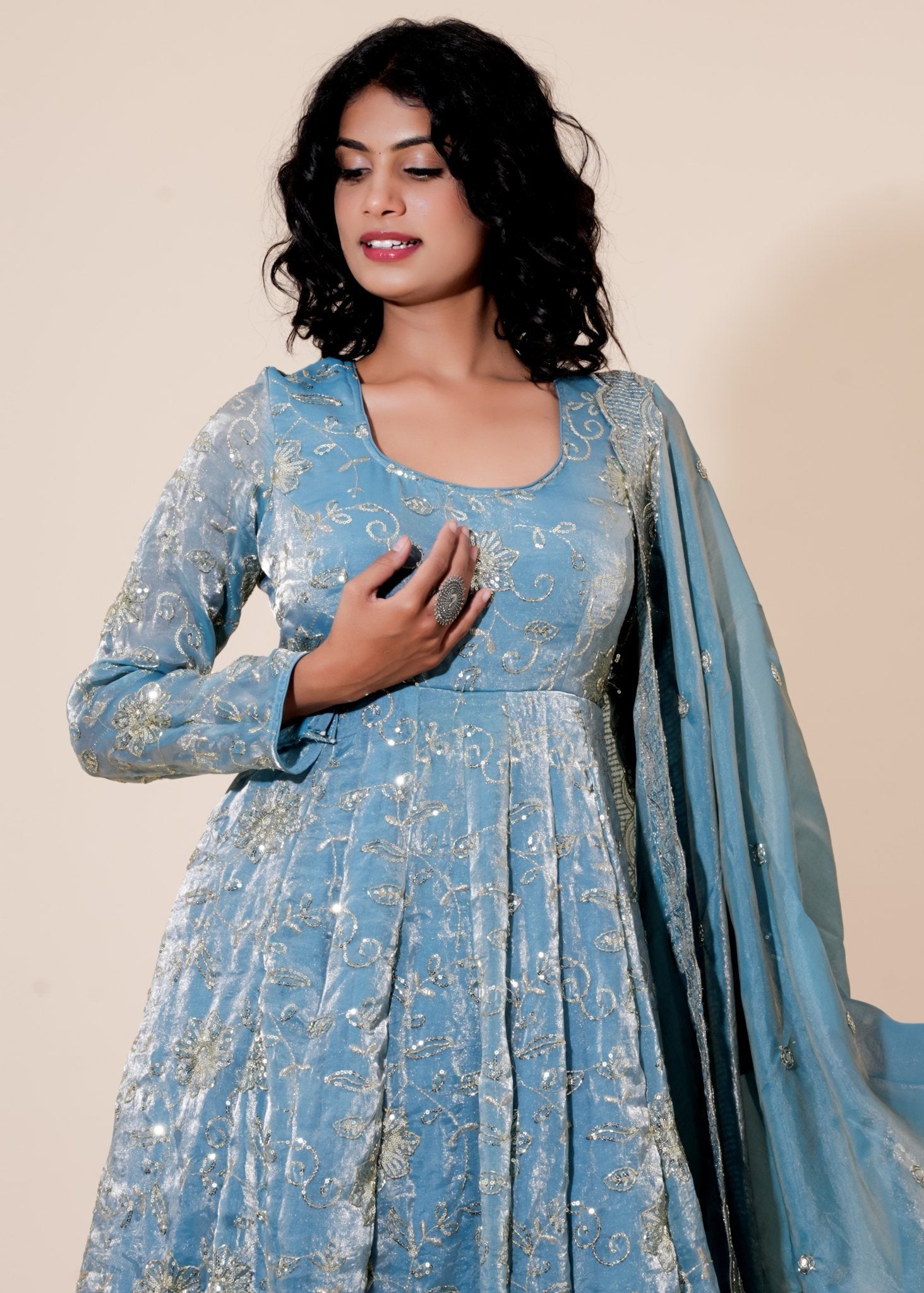 Powder Blue Hand - Work Silk Anarkali - Liza’s FashionLiza’s FashionAnarkaliXXSPowder Blue Hand - Work Silk Anarkali