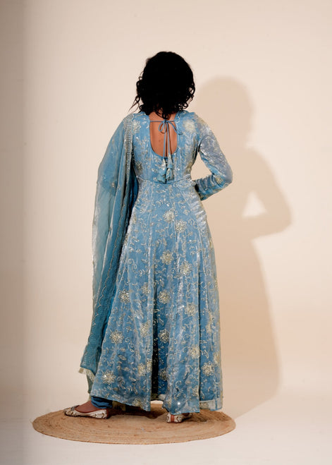Powder Blue Hand - Work Silk Anarkali - Liza’s FashionLiza’s FashionAnarkaliXXSPowder Blue Hand - Work Silk Anarkali