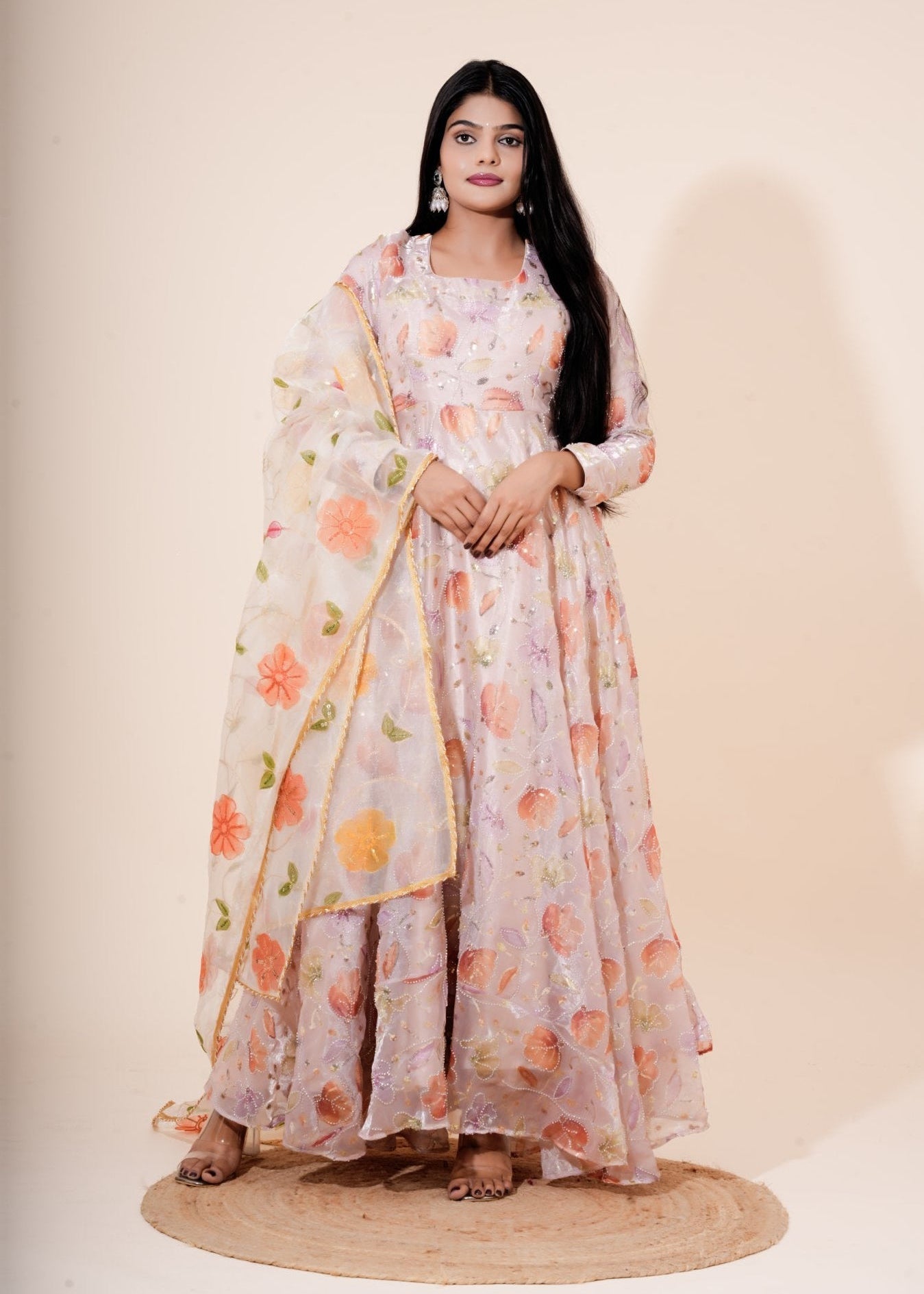 Pastel Pink Multicolor Floral Embroidered Organza Anarkali - Liza’s FashionLiza’s FashionAnarkaliXXSPastel Pink Multicolor Floral Embroidered Organza Anarkali