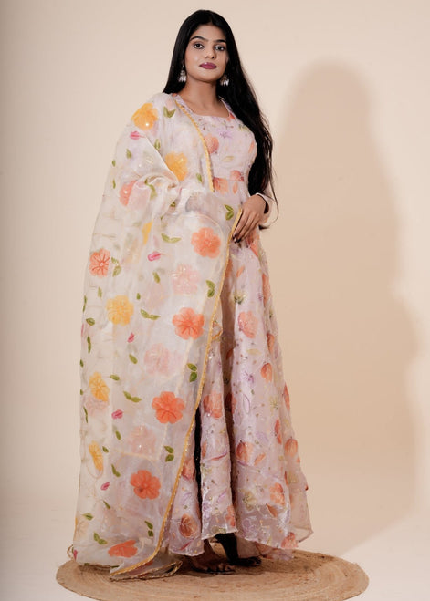Pastel Pink Multicolor Floral Embroidered Organza Anarkali - Liza’s FashionLiza’s FashionAnarkaliXXSPastel Pink Multicolor Floral Embroidered Organza Anarkali