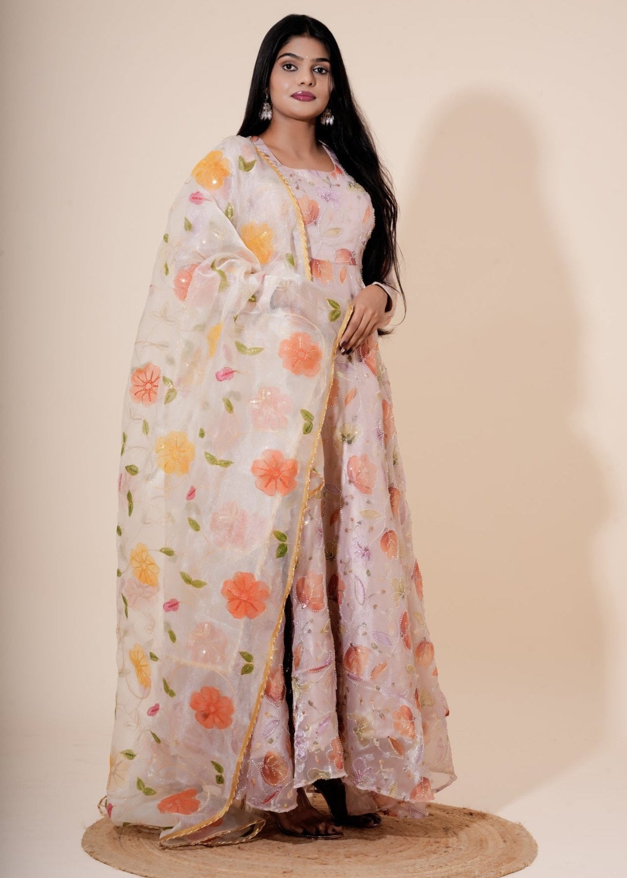 Pastel Pink Multicolor Floral Embroidered Organza Anarkali - Liza’s FashionLiza’s FashionAnarkaliXXSPastel Pink Multicolor Floral Embroidered Organza Anarkali
