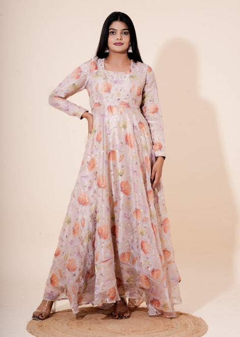 Pastel Pink Multicolor Floral Embroidered Organza Anarkali - Liza’s FashionLiza’s FashionAnarkaliXXSPastel Pink Multicolor Floral Embroidered Organza Anarkali