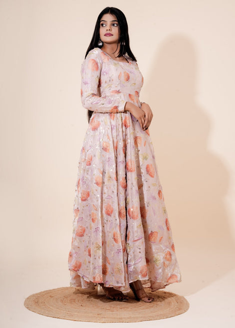 Pastel Pink Multicolor Floral Embroidered Organza Anarkali - Liza’s FashionLiza’s FashionAnarkaliXXSPastel Pink Multicolor Floral Embroidered Organza Anarkali