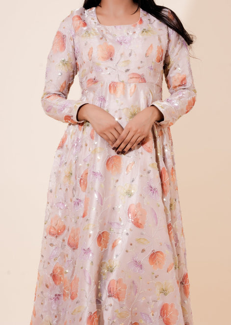 Pastel Pink Multicolor Floral Embroidered Organza Anarkali - Liza’s FashionLiza’s FashionAnarkaliXXSPastel Pink Multicolor Floral Embroidered Organza Anarkali