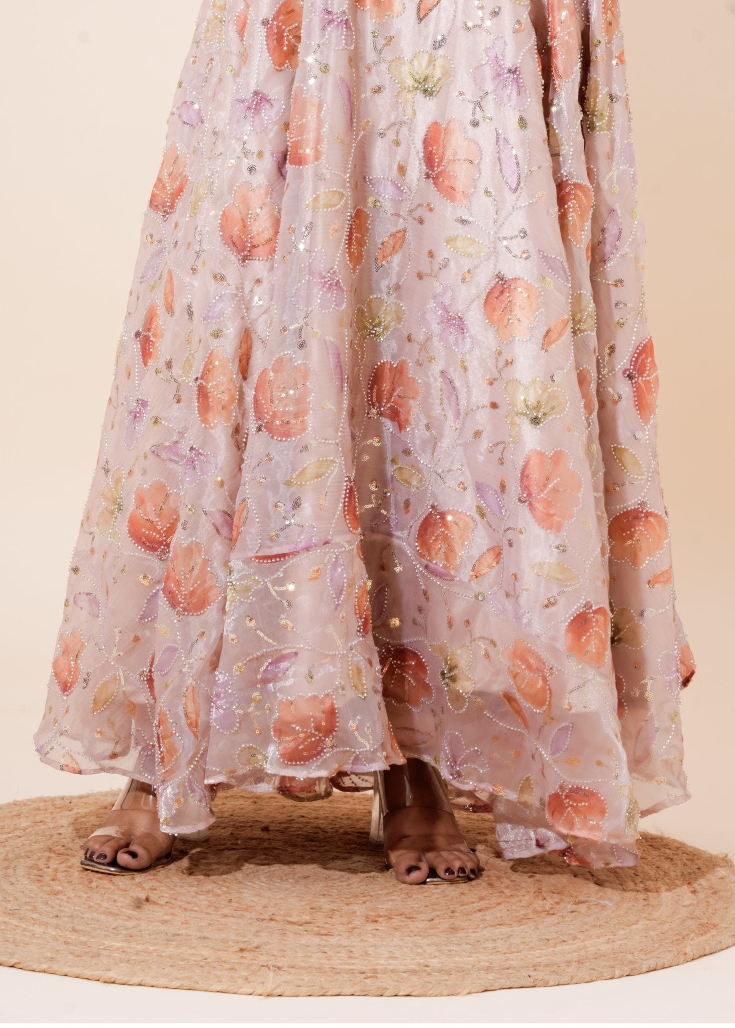 Pastel Pink Multicolor Floral Embroidered Organza Anarkali - Liza’s FashionLiza’s FashionAnarkaliXXSPastel Pink Multicolor Floral Embroidered Organza Anarkali