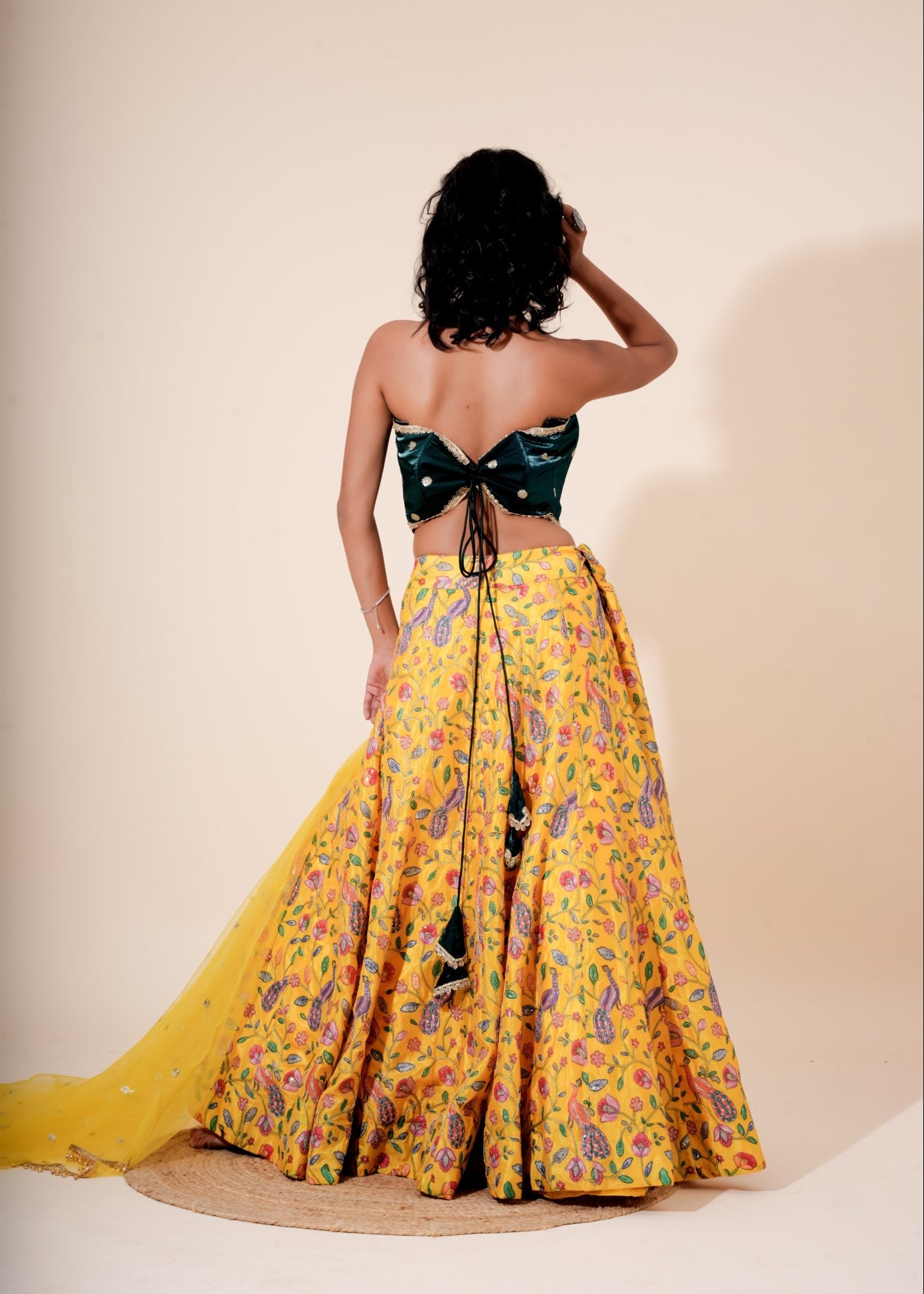 Yellow and Green Multicolor Floral Printed Silk Lehenga - Liza’s FashionLiza’s FashionLehengaXXSYellow and Green Multicolor Floral Printed Silk Lehenga