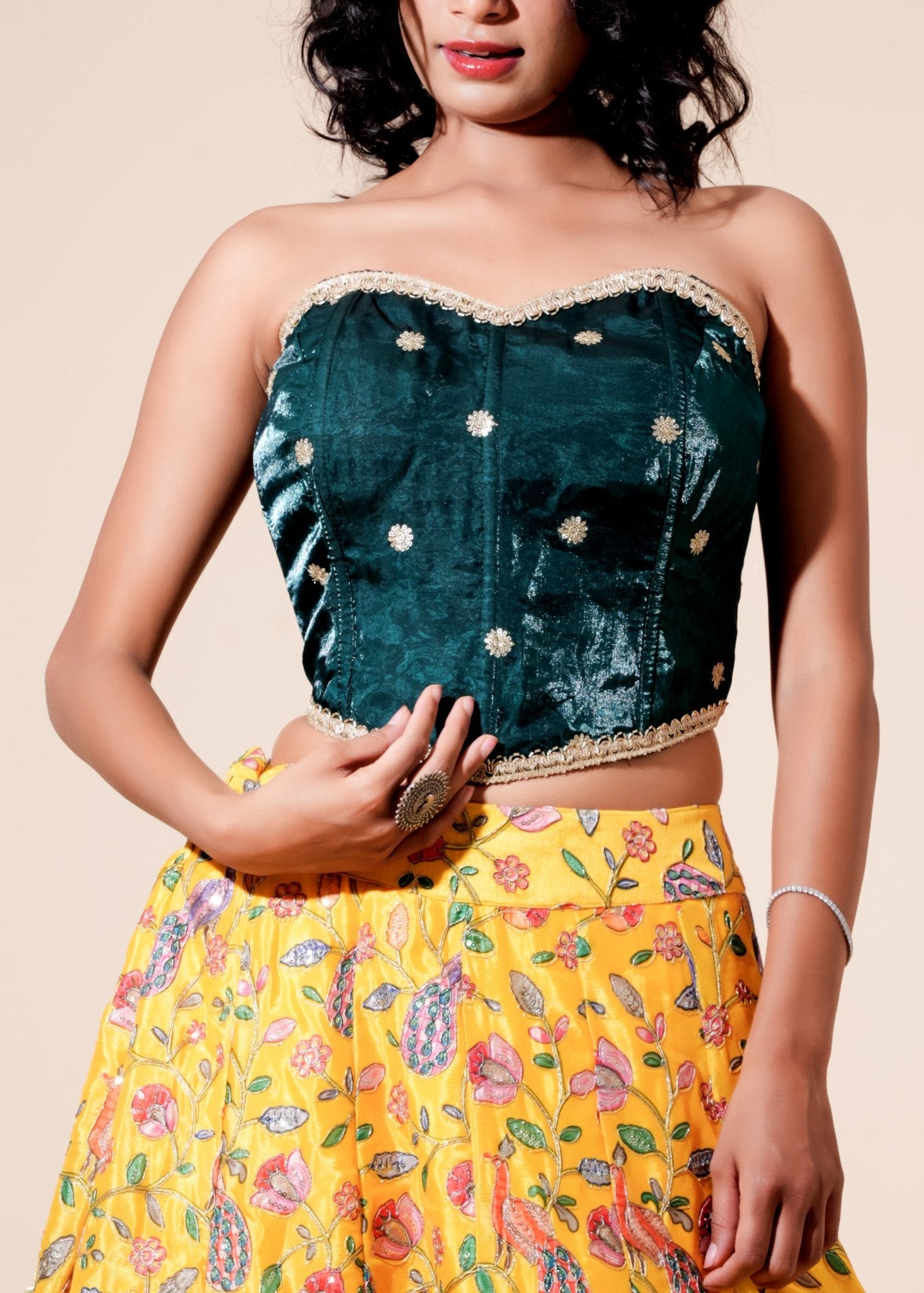 Yellow and Green Multicolor Floral Printed Silk Lehenga - Liza’s FashionLiza’s FashionLehengaXXSYellow and Green Multicolor Floral Printed Silk Lehenga