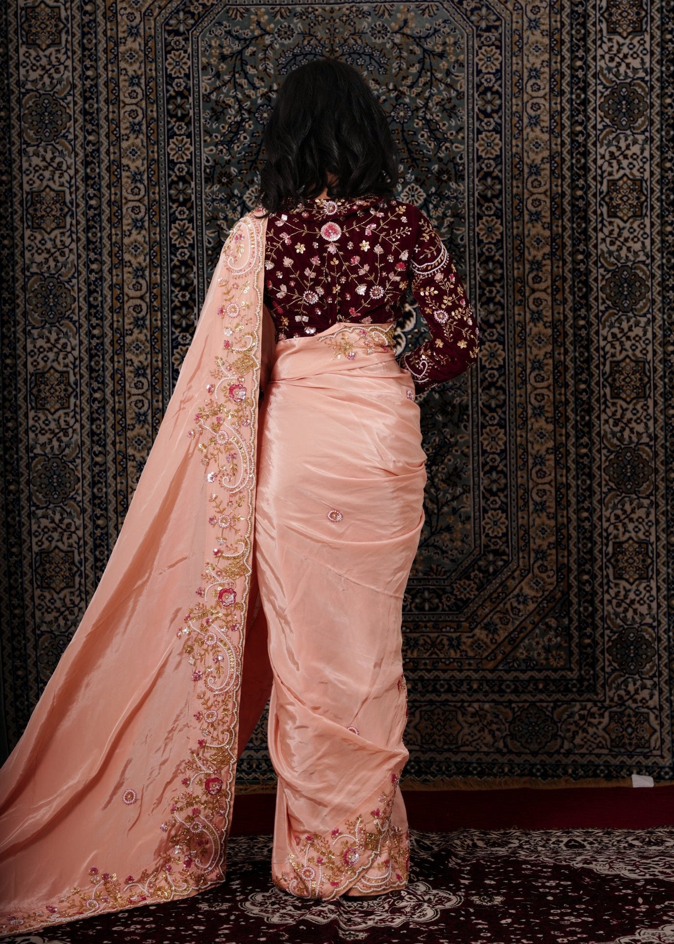 Peach Embroidered Silk Saree - Liza’s FashionLiza’s FashionSareeXXSPeach Embroidered Silk Saree