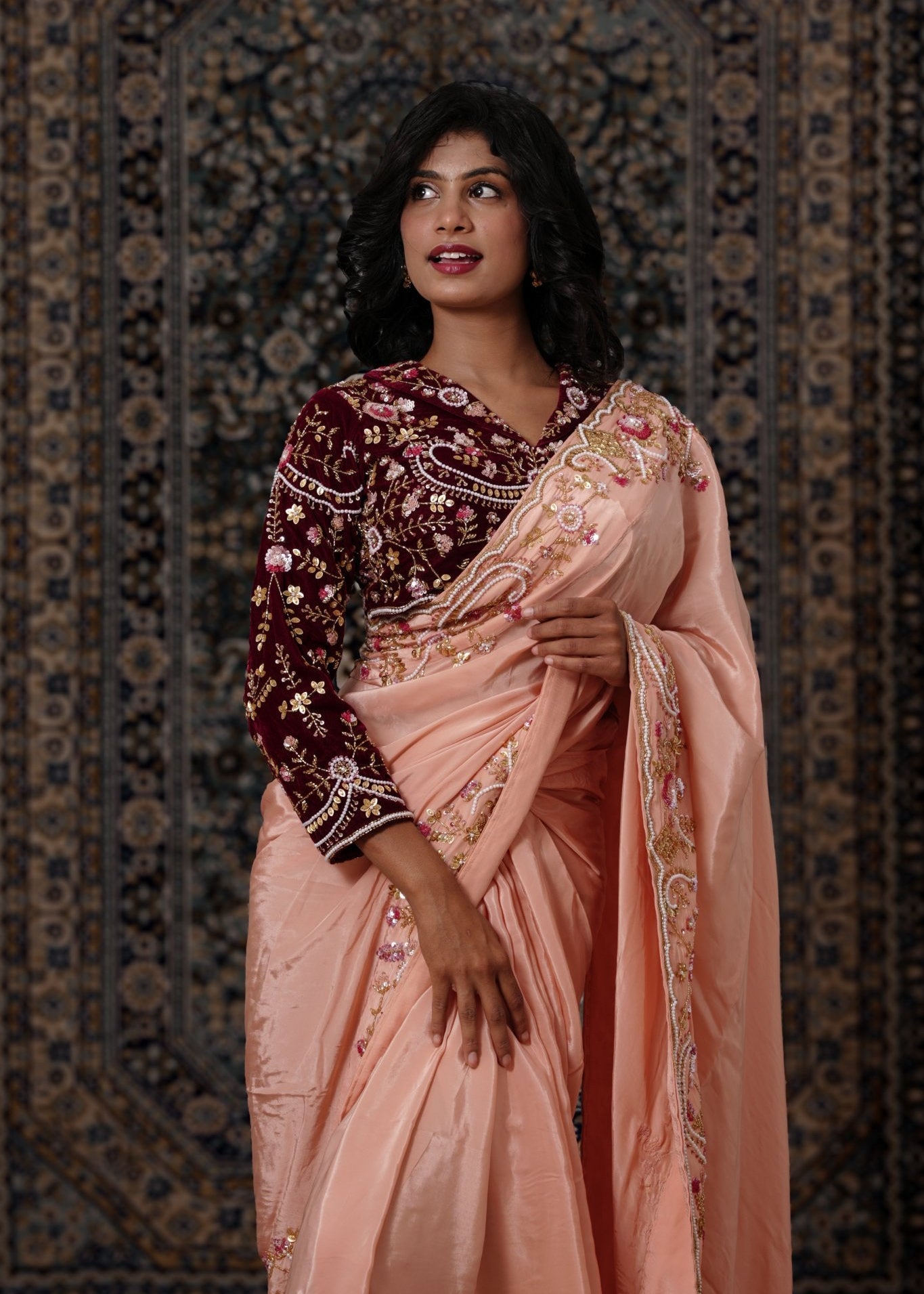 Peach Embroidered Silk Saree - Liza’s FashionLiza’s FashionSareeXXSPeach Embroidered Silk Saree