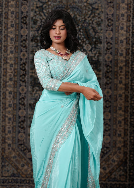 Aqua Blue Hand - Work Silk Saree - Liza’s FashionLiza’s FashionSareeXXSAqua Blue Hand - Work Silk Saree