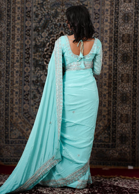 Aqua Blue Hand - Work Silk Saree - Liza’s FashionLiza’s FashionSareeXXSAqua Blue Hand - Work Silk Saree