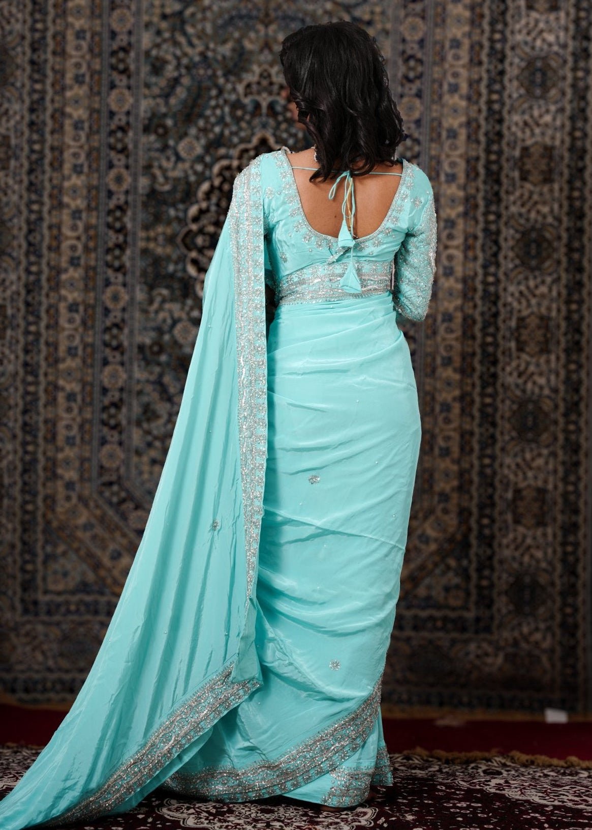 Aqua Blue Hand - Work Silk Saree - Liza’s FashionLiza’s FashionSareeXXSAqua Blue Hand - Work Silk Saree