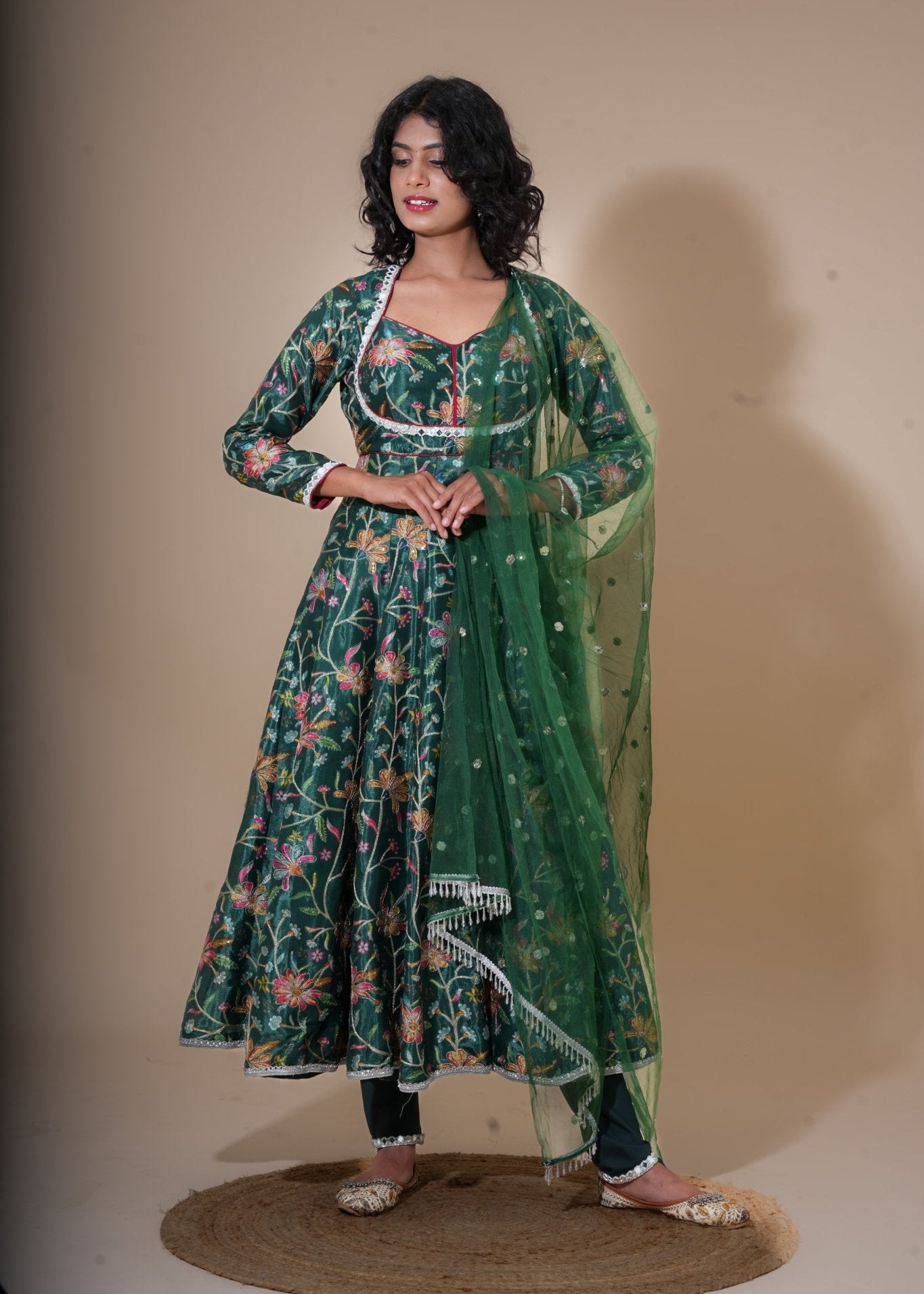 Green Floral Embroidered Silk Anarkali - Liza’s FashionLiza’s FashionAnarkaliXXSGreen Floral Embroidered Silk Anarkali