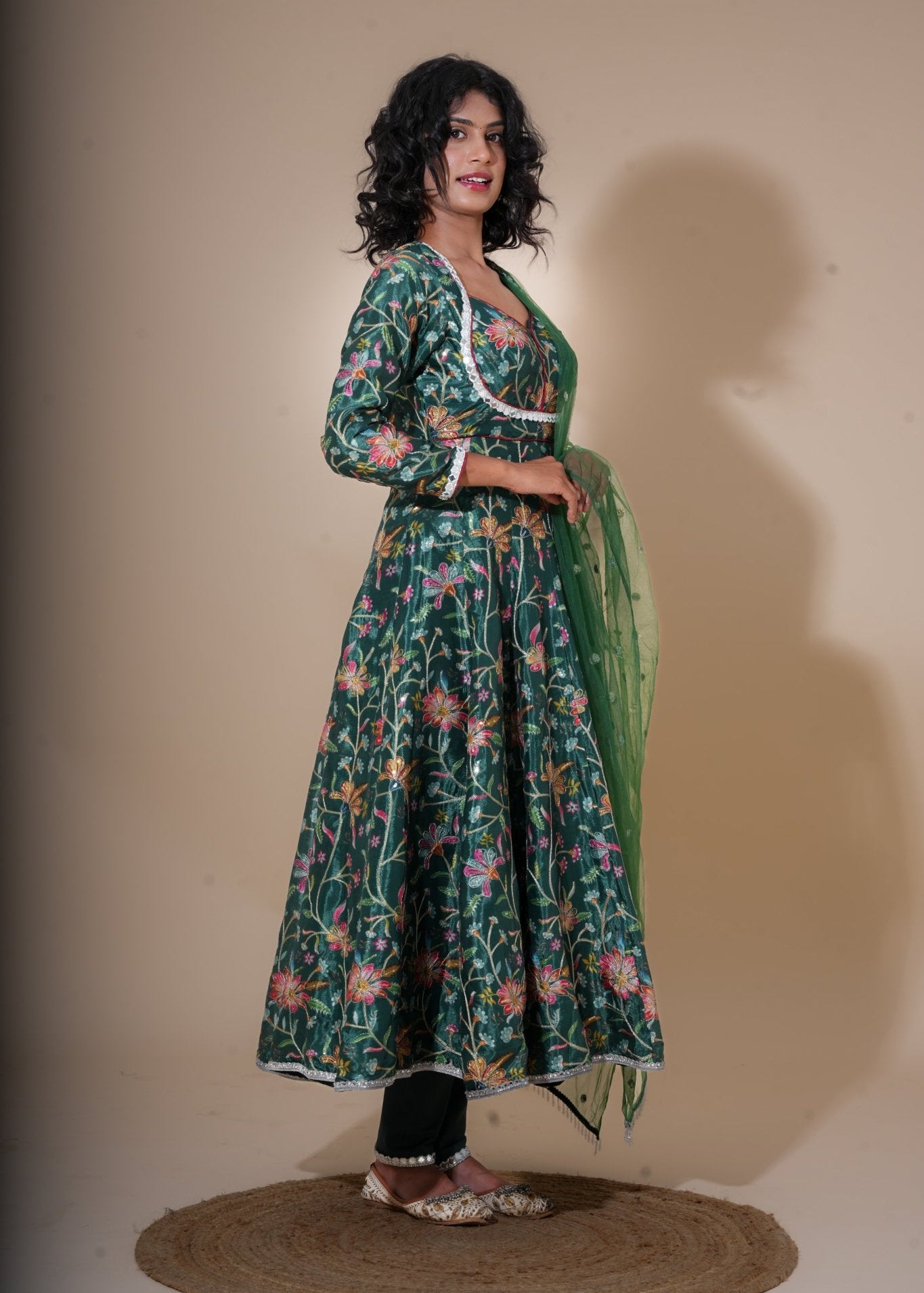Green Floral Embroidered Silk Anarkali - Liza’s FashionLiza’s FashionAnarkaliXXSGreen Floral Embroidered Silk Anarkali