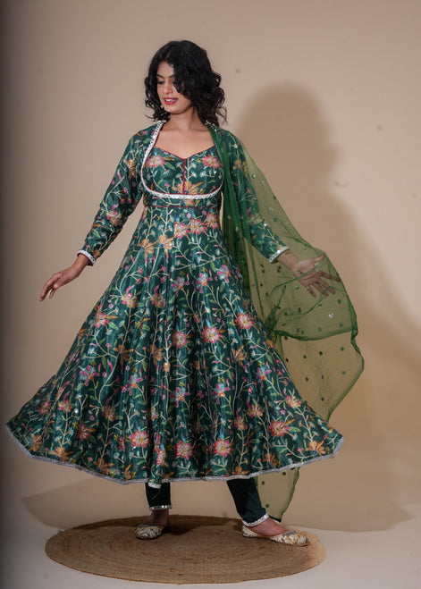 Green Floral Embroidered Silk Anarkali - Liza’s FashionLiza’s FashionAnarkaliXXSGreen Floral Embroidered Silk Anarkali